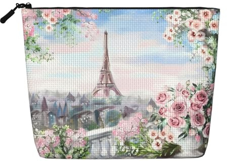 Graziosa borsa cosmetica da donna con motivo Koala MOM and Baby, borsa da toilette a strato singolo, adatta per riporre tutti i giorni, viaggi e viaggi di lavoro., Torre Eiffel Vista Parigi, taglia