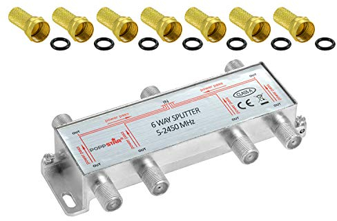 Poppstar Sat-Verteiler Splitter Umschalter 6-Fach inkl. F-Stecker (analog/digital/BK/unicable/HD/4K tauglich) für TV, Satellit, Fernseher, Radio, LNB