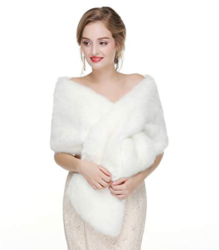 Damen Brautjacke Bolero Pelzimitat, Winter Warm Hochzeitsjacke, Hochzeitstuch für Abendparty