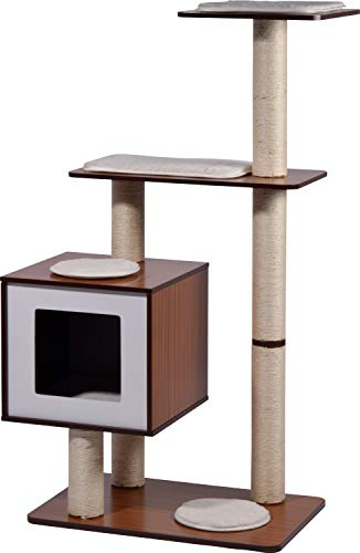 dobar Sammy Meuble pour Chat XXL avec 5 colonnes à gratter et 4 Surfaces de Couchage Marron/Blanc 68 x 40 x 120 cm