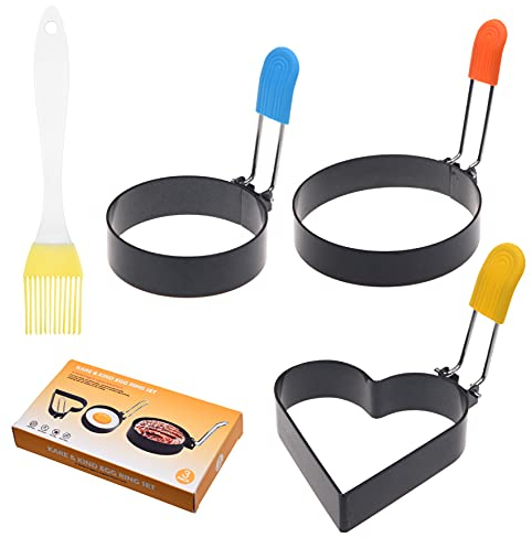 1x 4 Round Burger Mold Ring, 2X 3 Nonstick Egg Rings, Set of 3. Stainless Steel Heart-Shaped Shaper - Frying Cooking Griddle Grilling Accessories for Omelet English Muffins Pancake Camping Sandwich