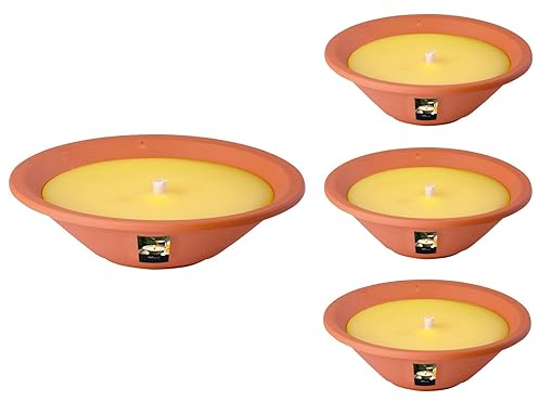 Juego de 4 cuencos de llama de limón y citronela para exteriores, velas de terracota, para tu jardín, juego de 4 unidades, menos picaduras por mosquitos, 13 horas de combustión, 23 x 23 x 6,5 cm