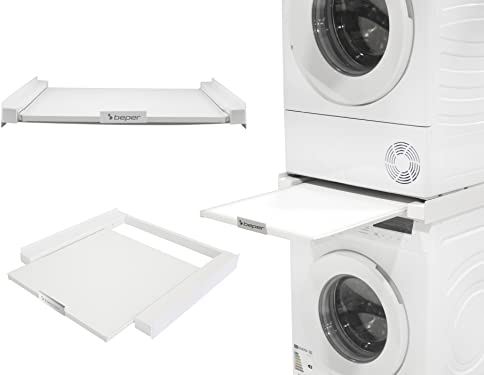 BEPER C206UTI005 Kit Sovrapposizione Lavatrice Asciugatrice in Ferro e Legno - Supporto Lavatrice Asciugatrice con Cinghia di Sicurezza e Adesivi Antiscivolo Inclusi