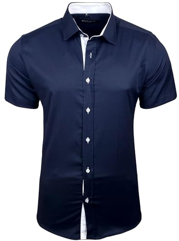 Baxboy Herrskjorta, kortärmad skjorta, lätt att stryka, för affärer, bröllop och fritid, modern B-455, storlek S–4XL, Marin, L