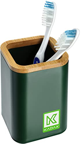 KADAX Gobelet de salle de bain, gobelet à brosse à dents en 6 couleurs, porte-brosse à dents avec détails en bambou, gobelet à rince-bouche, ustensiles de soins dentaires pour salle de bain et WC