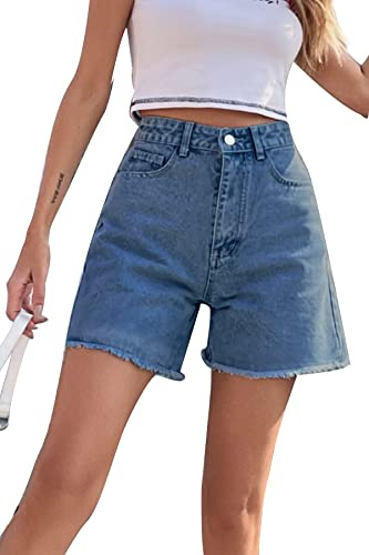 GOLDPKF Ladies Shorts Denim Shorts for Women Cotton High Waist Jeans Shorts Women Summer Middle Length Knee Cargo Hot Pants Light Blue UK Large