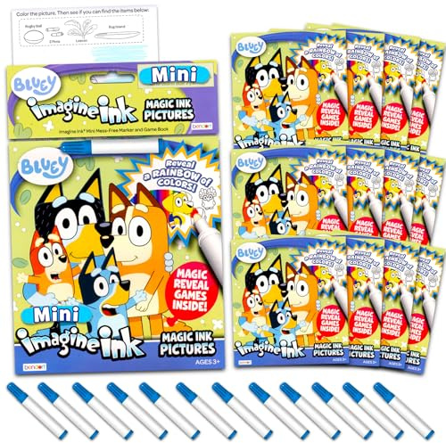Disney Bluey Imagine Ink Coloring Book Set for Kids - 12 Pack No-Mess Magic Ink Bluey Coloring Books | Bluey Party Supplies Party Favors Bundle