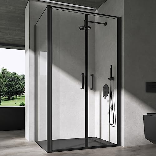 doporro Cabine de Douche Montage Réversible Rectangulaire 80x100x195 cm Paroi de Douche Noir Porte Pivotante en Verre Transparent de 8mm Ravenna66K