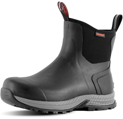 Showave Men's Rain Boots Waterproof Excursion Rubber Boots Insulated Mud Booties for Trekking Gardening Farming Camping Fishing and Chore Work (Black, Size 9)