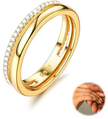 YADOCA Ring Silber 925 Damen Verlobungsring Eheringe Engagement Ringe Frauen Daumenring Einfache Band Gold Ring für Damen Schmuck Geschenke für Frauen Größe 62