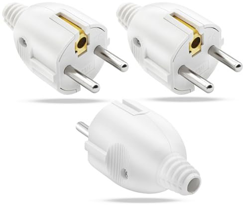 Schuko Stecker 3 Stück Stecker 250 V 10/16A mit Knickschutz, Schuko Stecker mit Zugentlastung, Wasserdicht Stromstecker Schutzkontaktstecker Schutzkontakt Stecker