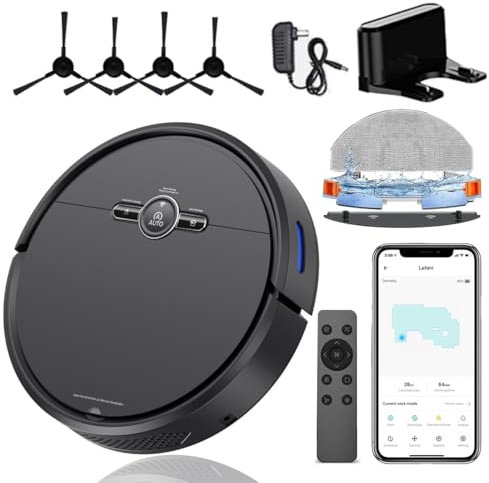 Robot Aspirapolvere 3 in 1, Robot Aspirapolvere 2000 Pa con Spessore 7,8 cm, App/Telecomando/Controllo Vocale, Robot Aspirapolvere Autoricaricante con Funzione Anti Caduta/Attraversamento Ostacoli