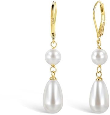 ALEXCRAFT Gold Ohrringe Perlen für Damen, Französische Perlenanhänger Lange Ohrhänger Tropfenohrringe