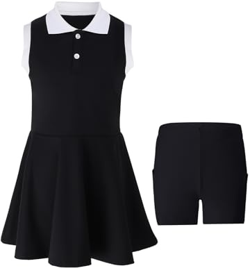 SPFASZEIV Flickor tennisklänning barn tennisoutfit med separata shorts fickor ärmlös golfpolo klänning 5-15 år