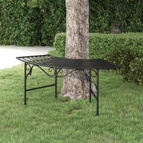 Gecheer Panchina per Albero 113 cm Nera in Acciaio,Panchina,Panca,panche,panchetta,Panchina da Esterno 2 Posti,Panchina da Giardino,Panca con Schienale,P318826
