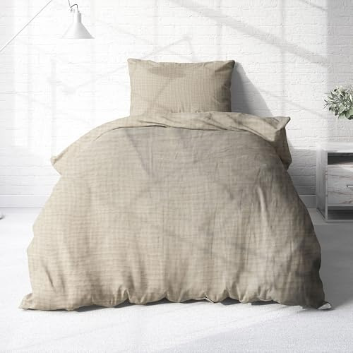 Träumschön Musselin Bettwäsche Set 155x220 & 80x80 Beige - Weiche und Luftige Bettwäsche - Feine Struktur - 100% Baumwolle