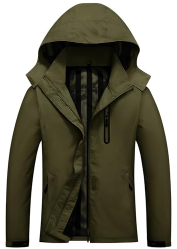 Vijamiy Vêtements Imperméable Femme Coupe-vent à Capuche Doublure en Veste Respirante Randonnée Veste courte, Légère et Imperméable(Vert Armée,XL)
