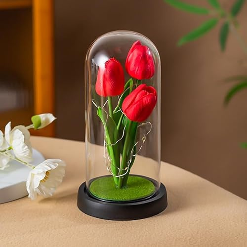 Dream Loom Tulipe Rouge avec lumière LED Chaude Fleurs artificielles - Intemporel Faux Cadeau de Fleur pour Femme Maman Femme Amant Fille, Cadeau de Tulipe de fête des mères pour Maman
