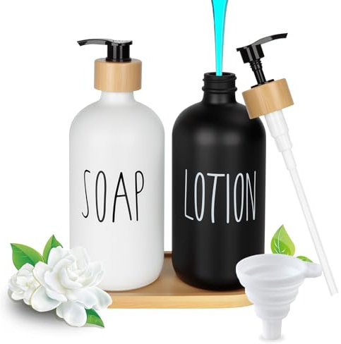 BBWELL 2 Pezzi Dispenser di Sapone Cucina,Bagno e Cucina Dispenser Set,Decorazione Nera e Bianca per Bagno e Cucinas,500 ml Dispensers Contenitore di Sapone,Dispensers Shampoo e Bagnoschiuma