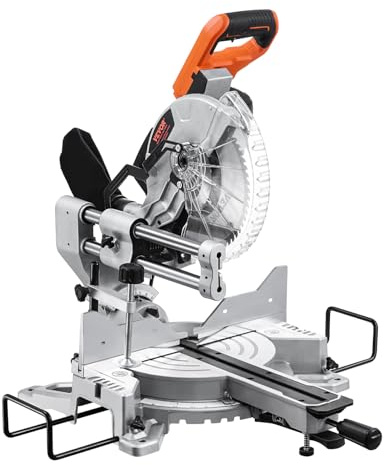 VEVOR Sliding Compound Miter Saw, 10-Inch Blade, 15 Amp Motor, 60-Tooth, Corded Double Bevel Sliding Miter Saw, LED Precision Alignment, Angle Adjustable, for Wood, Composite Decking, Laminates