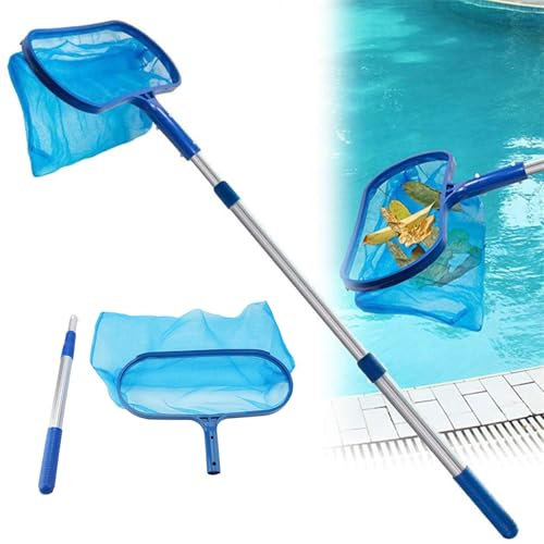Cutiolly Retino per Piscina,Retina Raccogli Foglie per Piscina,Rete a Maglia Fine dello Skimmer,Retino per Piscina con Manico Telescopio,Kit Pulizia Piscina con 3 Pali,per Piscina,Spa,Laghetti