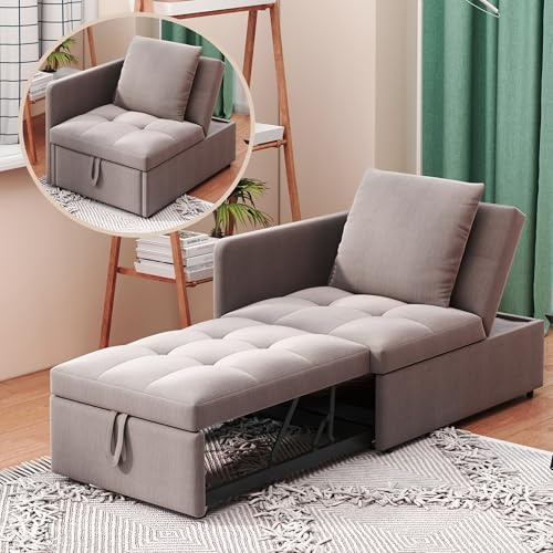 Sofá cama tapizado 3 en 1 multifunción, sofá cama de lino con respaldo ajustable, sofá reclinable para espacios pequeños