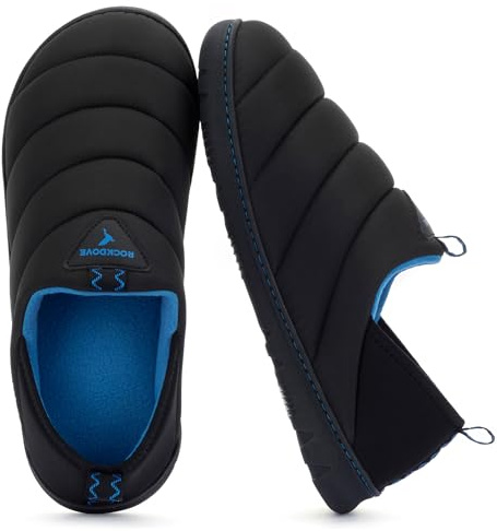 RockDove Men's Pufflite Two-Tone Quilted Loafer Slipper, 8, Black/Blue