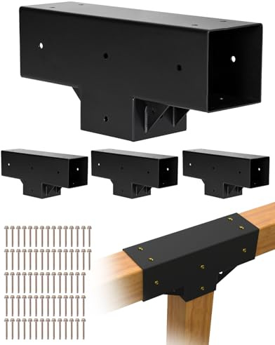 VEVOR Pergola Kit 4-Pack, T-Shaped 4x4 (Actual 3.5x3.5 Inch), 3-Way Pergola Brackets DIY Woodworking Gazebo Bracket Kit with Screws for 3.5x3.5 Inch Wood Beams in Actual Size for Outdoor Party Banquet