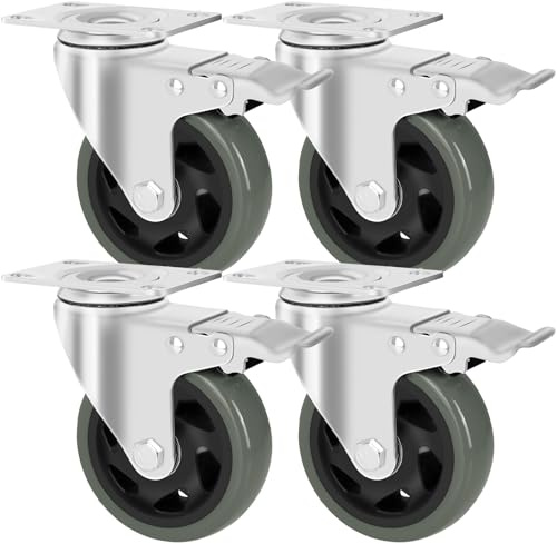 Set de 4 Ruedas Giratorias 125 mm con Freno – Ruedas para Cargas Pesadas, Capacidad 640 kg, Silenciosas y Sin Rayar, Ideales para Muebles, Mesas de Trabajo y Talleres, Gris