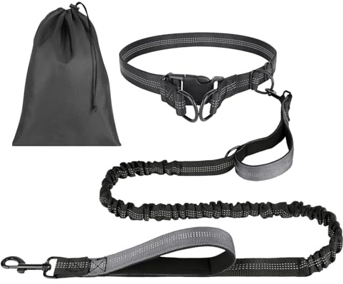 OFFCUP Guinzaglio Cani Mani Libere, Guinzaglio Da Jogging, Prolunga Elastica Con Borsa Portaoggetti per Addestramento, Camminata, Jogging E Corsa Con Cani (Grigio, Per 1 Cane)