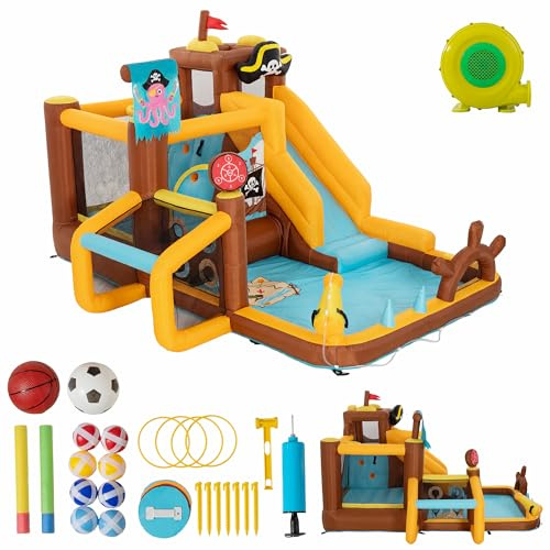 UEV 8 en 1 Château Gonflable pour Enfants XXL, 394x326x243 cm, Multicolore | avec Souffleur 450W, Parc Aquatique avec Zone de Saut, Toboggan, Jeu de Cerceaux, Balles Velcro