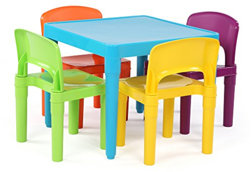 Humble Crew Kids Plastic Table and Chair Set, Toddler Activity Table with 4 Chairs, Lightweight Easy-Clean Kids Desk for Play, Snacks & Crafts, Playroom Furniture, Blue/Red/Green/Yellow/Purple