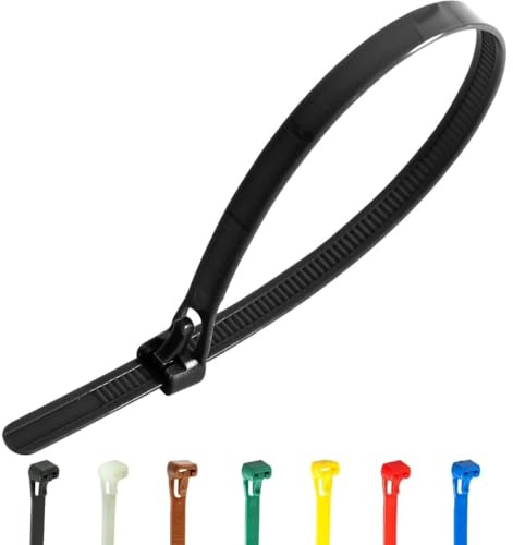 Gocableties 100 Pack of 370mm x 7.6mm Reusable Cable Ties, Heavy Duty Black Releasable Cable Ties, 14 Premium Tie Wraps, Strong Nylon Zip Ties