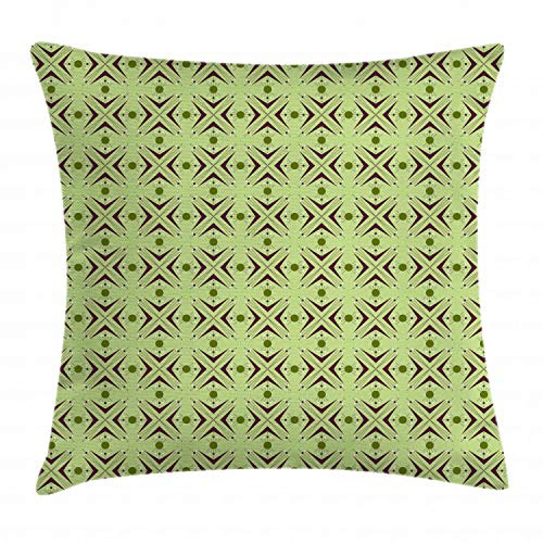 ABAKUHAUS Mid Century Throw Pillow Cushion Cover, Atomic Form Boomerang Details Dots and Crossed Lines, Decorative Square Accent Pillow Case, 16 X 16 Inches, Apple Green Indigo