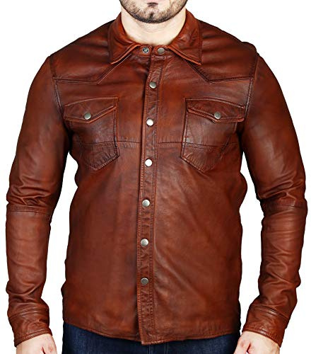 Chaqueta para hombre, color negro, piel de cordero auténtica, suave, lavada, encerada (3XL, persona con pecho de 47 pulgadas), color marrón, canela, XXXL