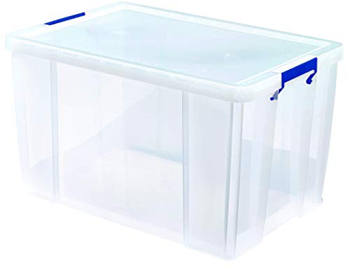Bankers Box 85L Plastic Storage Boxes with Lids. ProStore Super Strong Stackable Plastic Storage Boxes (37.5 x 57.5 x 38cm), Made in the UK, Clear