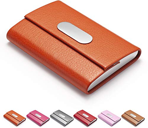 FACATH Business Card Holder, PU Leather Slim Business Card Case - Business Card Carrier ID Case/Wallet Pocket Business Name Card Holder for Women and Men