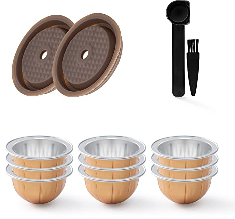 Reusable VERTUO Capsule Discs 2 Pcs + Empty Refillable VERTUOLINE Pods-80+150+230ml Each 3 Pcs for Vertuoline Coffee, BENFUCHEN Food Grade Silicone Capsule Caps for Refillable Nespresso Vertuo Pods