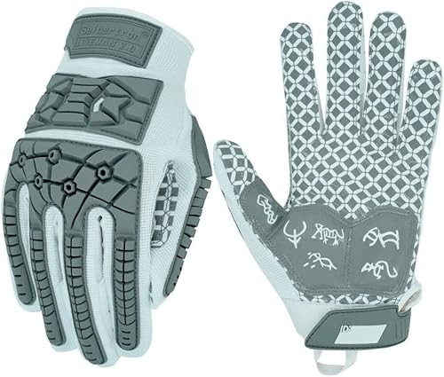 Seibertron Lineman/Linebacker Handschuhe 2.0 Padded Palm American Football Receiver Gloves, Flexibler TPR-Aufprallschutz Back of Hand Handschuhe Erwachsener Sizes White M