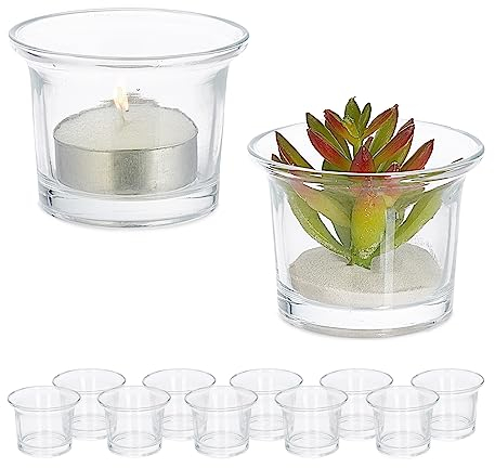 Relaxdays Teelichthalter Glas, 12er Set, Teelichtgläser, Schlichte, hohe Votivgläser, HxD: 4,5 x 6 cm, Deko, transparent