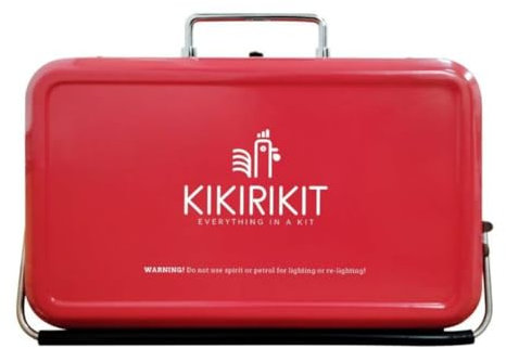 KIKIRIKIT - Barbacoa portátil carbón - Kit Barbacoa - Accesorios Camper- Regalo original - Regalos para padres (Rojo, Basic Kit)