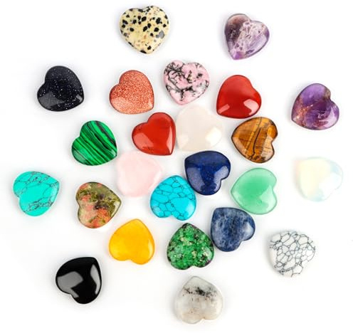 VMUTGA 24 Pièces Pierres de Cristal, Naturelles en Forme de Cœur Pierres Précieuses Colorées Quartz Rose Améthyste Obsidienne Ensemble de Cristaux et de Pierres pour la Méditation et Décorations