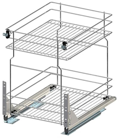 Unterschrankauszug Auszugsunterschrank Schrankauszug mit Softclose Küchenauszug 2 Etage Chrome Vollauszug Bodenmontage (Möbel 500mm)