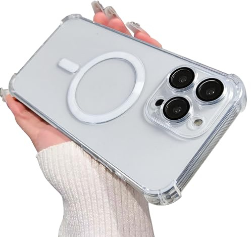 Eiyikof Coque magnétique transparente pour iPhone 16 Pro Max, protection avancée contre les chocs à quatre coins, protection de qualité militaire avec protecteur d'objectif d'appareil photo, coque