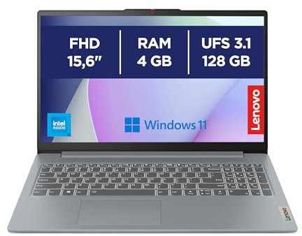 Lenovo IdeaPad Slim 3 Notebook 15,6” FHD (1920x1080), Intel N100, RAM 4GB, 128GB SSD, Grafica Integrata, WiFi 6, Windows 11 Home, Tastiera Ita, Microsoft 365 Personal 12 mesi incluso - Arctic Grey