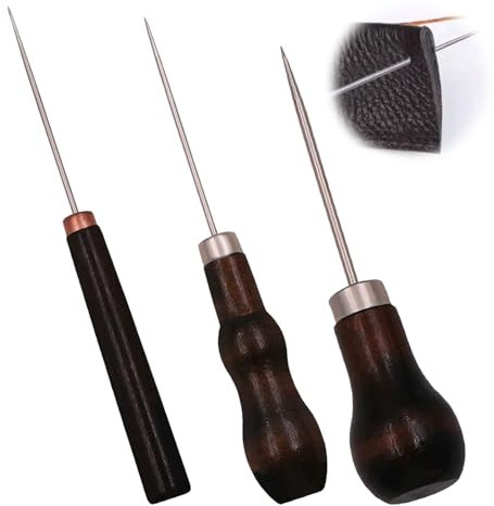 3 Stück Ahle Werkzeug,Prickelnadel Wooden,Holzgriff Ledernadel,Ahle Nähen Holz,Awl für Lederhandwerk Making,Sattlernadel Leder Nähzeug,Handwerk Prikelnadeln Set,DIY Tools mit Leather zum Praktisches