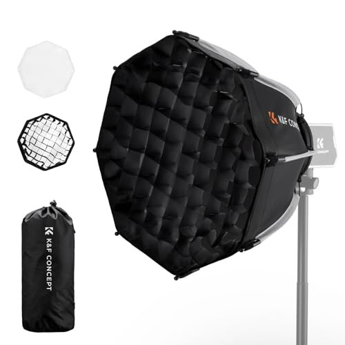 K&F CONCEPT Parabol Softbox de 40 cm con Rejilla de Panal de Abeja, difusor Suave y Bolsa portátil, Octogonal, Mini Bowens para luz de vídeo COB