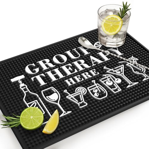 Group Therapy Bar Mat – Heavy Duty 18x12 Rubber Bar Mats for Countertop, Non-Slip Bartender & Spill Mat for Home Bar, Funny Bar Gifts