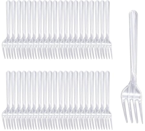 100Pcs Reusable Plastic Forks Bulk Picnics Barbecues Clear Festive Cutlery Clear Cake for Birthday Parties Buffets Weddings Camping(Forks Made of Reusable Plastic)