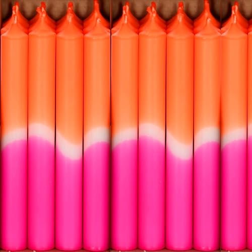 Bütic GmbH Neon Dip-Dye Stabkerzen 180mm x Ø 22mm - Kerzen hochgereinigt, Brenndauer 8h, geruchsneutral, rußarm mit rückstandsfreiem Abbrand, Farbe:Neon Orange Pink, Set mit:1 Stück